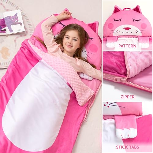 Image of JOIEDOMI Kids Sleeping Bag 4 5 6 Year Old Girl Gifts Toddler Nap Mat with Pillow & Blanket 60 inch x 27 inch for Kids Ages 3+ Soft Plush Sleeping Mat for Preschool and Boys Girls