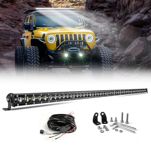 CO LIGHT 50 Inch Led Light Bar Ultra-Slim Single Row Ultra-Slim 6D Optic Spot Flood Combo Beam Driving Light IP68 Waterproof Off-Road Work Light with Harness for Truck ATV UTV SUV Pickup