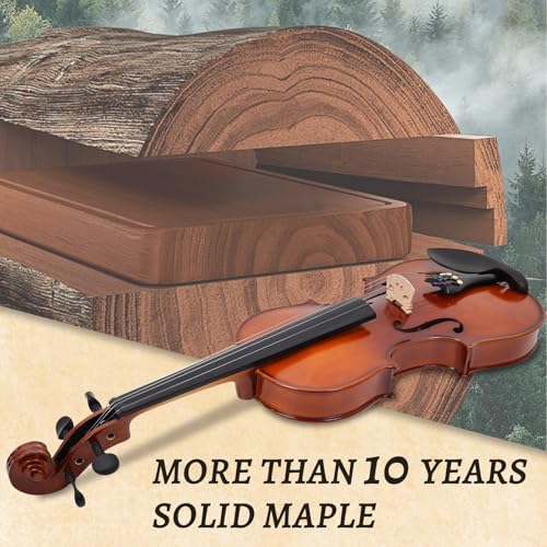 Image of Electric /Acoustic Violin with Ebony Accessories - Perfect for Stage & Practice with Carrying Case, Violin Bow, Bridge, Shoulder Rest, Stickers, Tuner, Instruction, Handcraft with Maple, Spruce