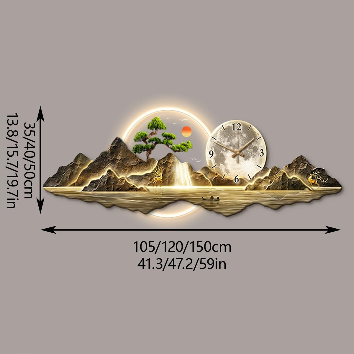 Decoración Mural 3D Con Luces LED, Reloj De Pared Creativo, Pintura Moderna En Cristal, Escultura De Paisaje Grande, Decoración Elegante Para Sala Comedor Pared(A,105 * 35cm/41.3 * 13.8in)