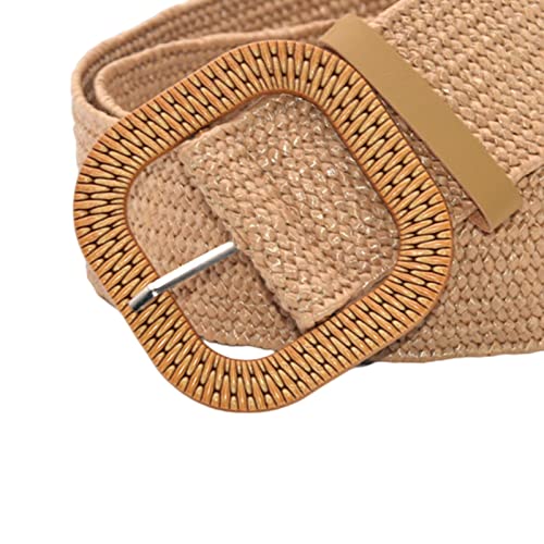 Generic Cinto Elegante de Palha Larga Tecido Elástico Feminino Fivela de Festa, Damasco