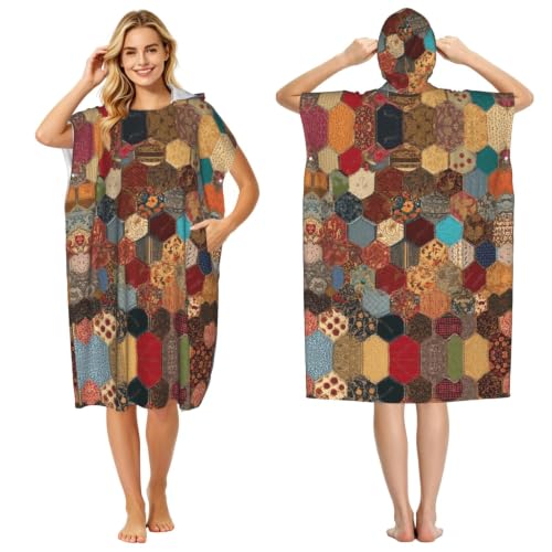 Poncho à capuche en microfibre style africain patchwork pour surf et plage