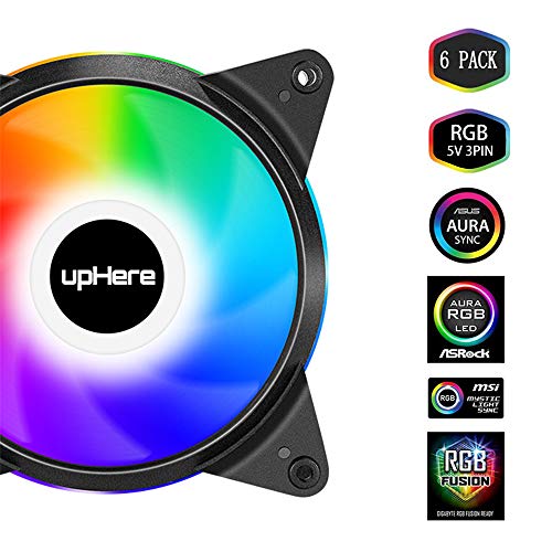 upHere 3-Pin 5V ARGB LED Ventola da 120mm Super Silenzioso 5V 6 Pack-Supporto ASUS Aura SYNC/GIGABYTE ARGB Fusion/MSI Mystic Light SYNC/AsRock Polychrome Sync-T3SYC3-6