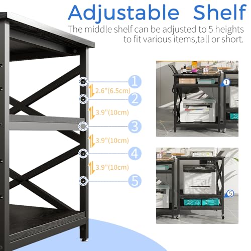 Image of METYERRY 24 inchx23.6 inch Large Printer Stand with Power Outlet, 3 Tier Cart