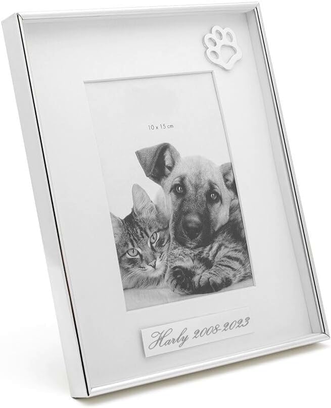 Brillibrum Design Photo Frame Dog Cups Dog Picture Frame Cats Keepsake Frame Paw Prints Format 10 x 15 cm Frame with Paws and Name Engraving (Variant 4, Engraving up to 20 Characters)