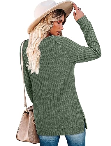 Image of Bofell Long Sleeve Shirts for Women Lightweight Button Decor Tunic Tops Side Split