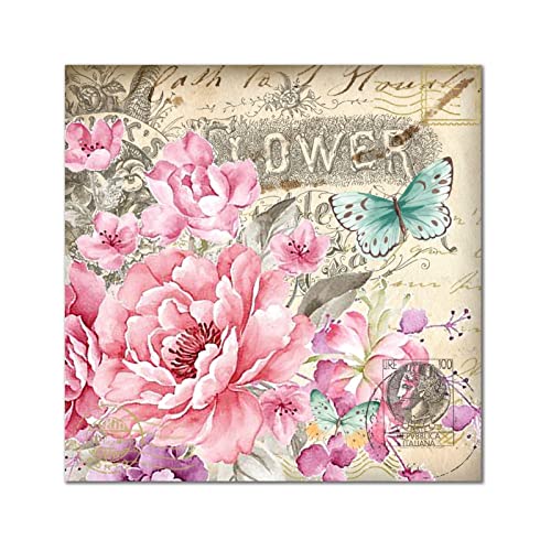 Plaque murale vintage bois salon chambre déco suspendre pivoine