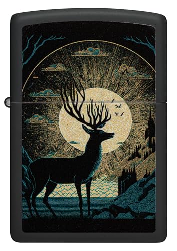 Encendedor Zippo diseño Deer and Sun negro mate miniatura 2