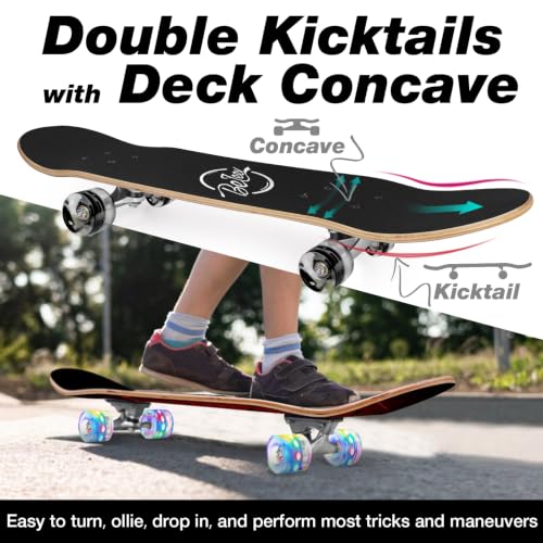 Image of BELEEV Skateboards for Beginners, 31 x 8 inch Complete Skateboard for Kids Teens Adults, 7 Layer Canadian Maple Double Kick Deck Concave Cruiser Trick Skateboard with Multifunction Skate T-Tool