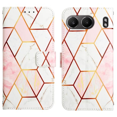 Image of ClickCase Marble Series Faux Leather Back Case Card Holder Wallet with Magnetic Closure Flip Cover for OnePlus Nord 4 5G (Pink White)