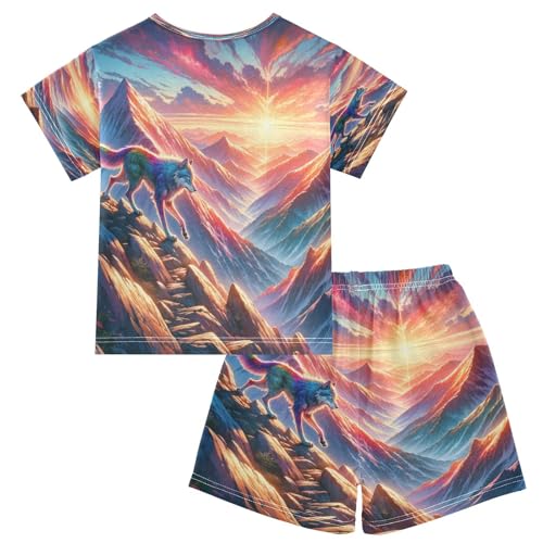 senya Short Sleeve Pajamas Sets Summer Cotton Sleepwear Wolf Walking Across Mountin2