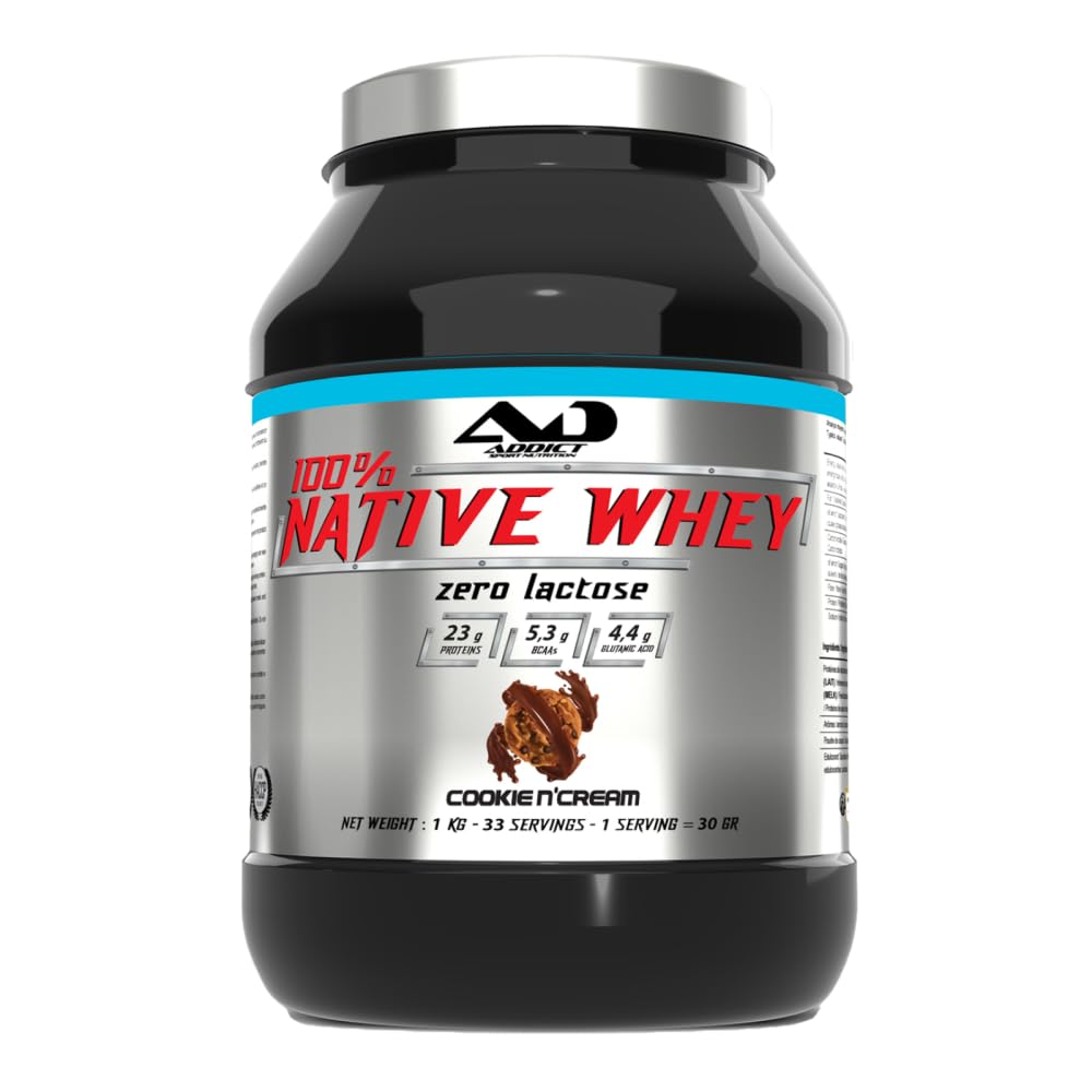 Addict Sport Nutrition | 100% Whey Native (1kg) | Whey native | Protéine 100% native et non dénaturée - Cookies & Cream