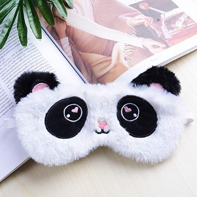 BE Cute Plush Sleep Mask, Cat Panda Bunny Blindfold Eye Cover for Kids Girls Boys Women Gift (Panda)