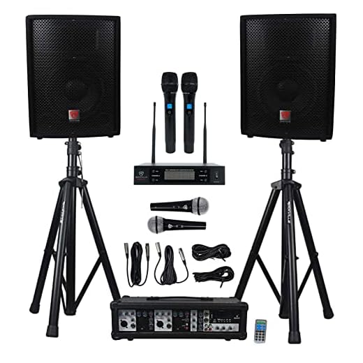 Rockville RPG2X10 Powered Bluetooth Mixer+(2) 10" Speakers+Stands+Wireless Mics
