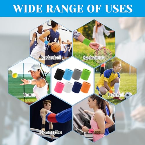 TPTGIAR 16 PCS Sweat Bands Wristbands, Elastic Sweatband, Wrist Bands for Children and Adults, Washable Wrist Sweat Bands Men Women for Tennis Basketball Gymnastics Golf Running Gym - Image 7