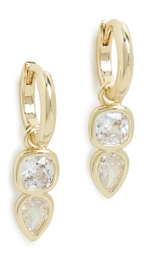 By Adina Eden Women's Cubic Zirconia Bezel Square Teardrop Dangle Huggie Earrings, Gold, One Size