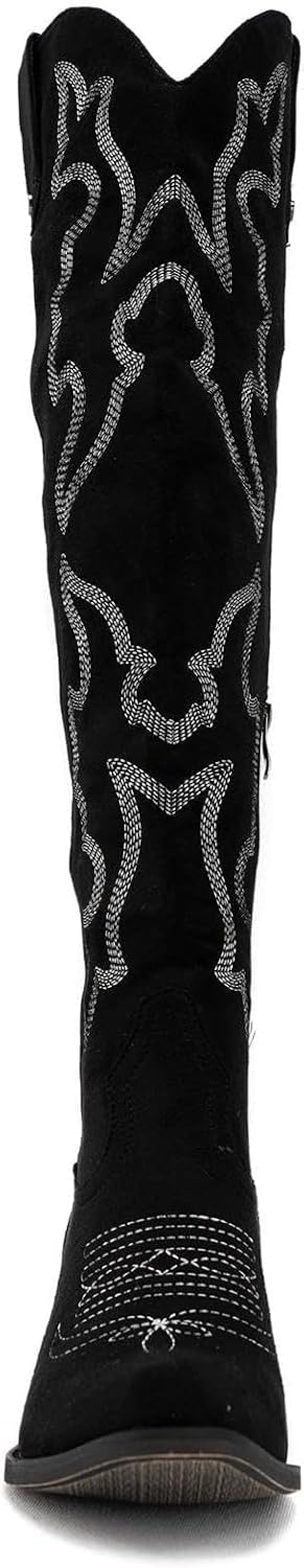 Womens Cowgirl Boots Fashion Knee High Western Boots With Classic Embroidery Chunky Block Heels - Image 5