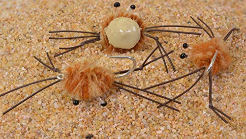 3 Pack | Camo Crab Saltwater Fishing Fly | Permit, Bonefish, Tarpon, Redfish | Mustad Duratin Hook #2 (Brown & Tan #2)