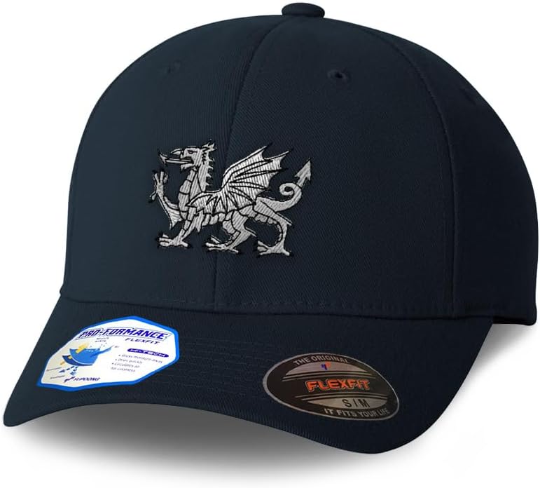 Custom Flexfit Cap for Men & Women Embroidered Wales White Welsh Dragon Cymru Flexfit Hats Baseball Caps