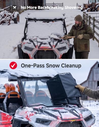 Image of KEMIMOTO Thick Glass Windshield Cover Protector Large Size Easy Installation Compatible with 2014-2023 RZR XP 1000 Snow Dust Reduction 800D Waterproof Fabric 10mm EVA Foam Soft Plush Inner Lining