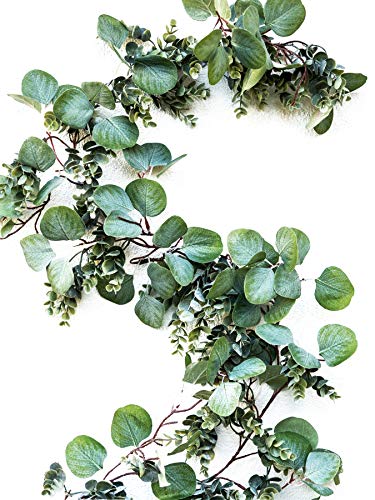 Eucalyptus Garland Greenery- Full Natural Looking 6.5 foot Faux Artificial Garland Eucalyptus
