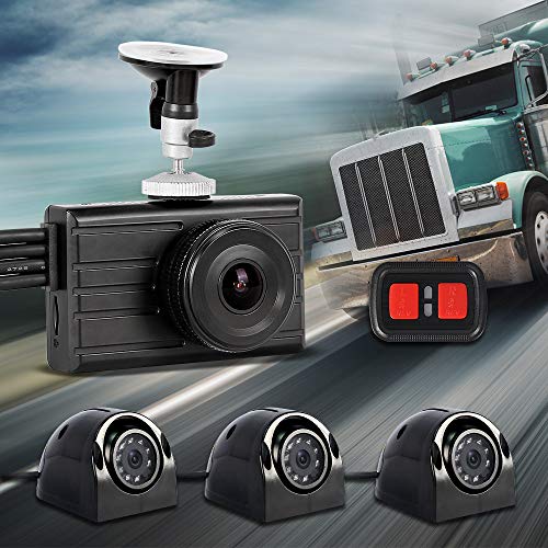 Vsysto Dash cam Backup Camera (1080P+VGA3) 3CH Waterproof Lens for Truck/Bus/Trailer/Cars/Tractor/Van/RV DVR Recording System with G-Sensor, Loop Recording (Infrared Night Vision)