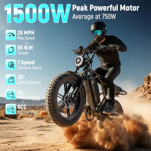 Image of TST Electric Bike for Adult, Up to 28 MPH and 60 /100 Miles Long Range E Bike, 20 inch Fat Tire E-Bike, 1500W Peak Motor, 48V 15Ah /25Ah Removable Battery, Dual Suspension (25Ah-Black)