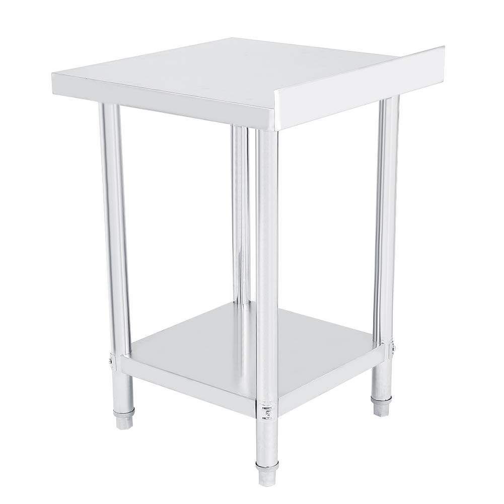 Fafeicy Tavolo Operatorio in Acciaio Inossidabile a Doppio Strato con Schienale, Tavolo di Preparazione per Cucina Commerciale, Spessore 0,6 Mm (2X2FT=61X61CM)