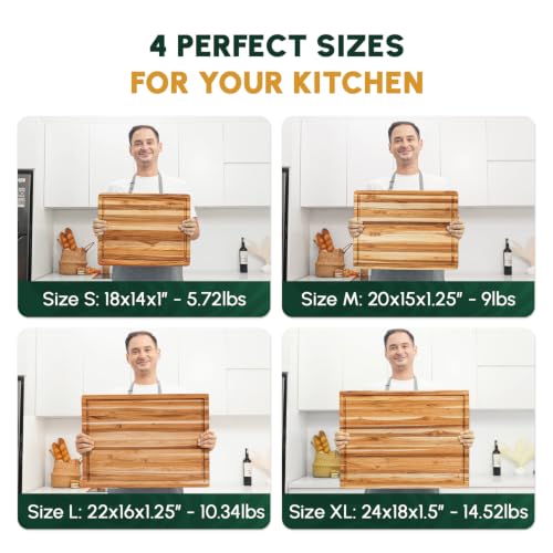 Teak Wood Cutting Board with Juice Groove 18x14x1 Inch for Mess Free Prep - Image 4