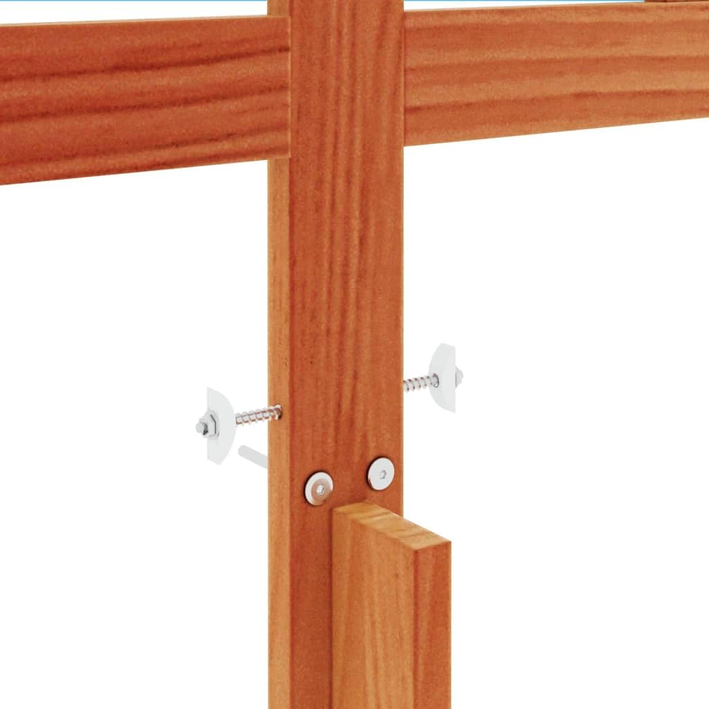 Color marrón cera, 140 cm de ancho, madera maciza de pino, diseño moderno con patas de madera estable, respaldo para colchón de 135 cm en el dormitorio