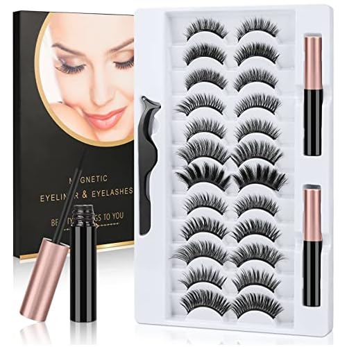 URAQT Eyelashes with Eyeliner, 12 Pairs Natural Look False