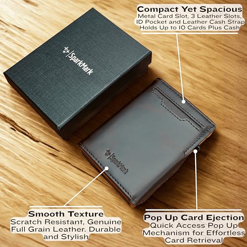 Image of Minimalist Pop Up Wallet for Men | RFID Blocking Credit Card Holder Wallet with Money Clip | Mens Wallet Slim Bifold Front Pocket Metal Case with Gift Box, Mix Brown, 2.8 inch x 3.8 inch