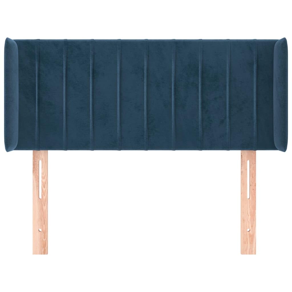 Ciemnoniebieski zagłówek z uszami, 103 x 16 x 78/88 cm, miękki aksamit, z regulacją wysokości, wytrzymałe drewno, do łóżka pełnowymiarowego, stylowe wzornictwo, sypialnia