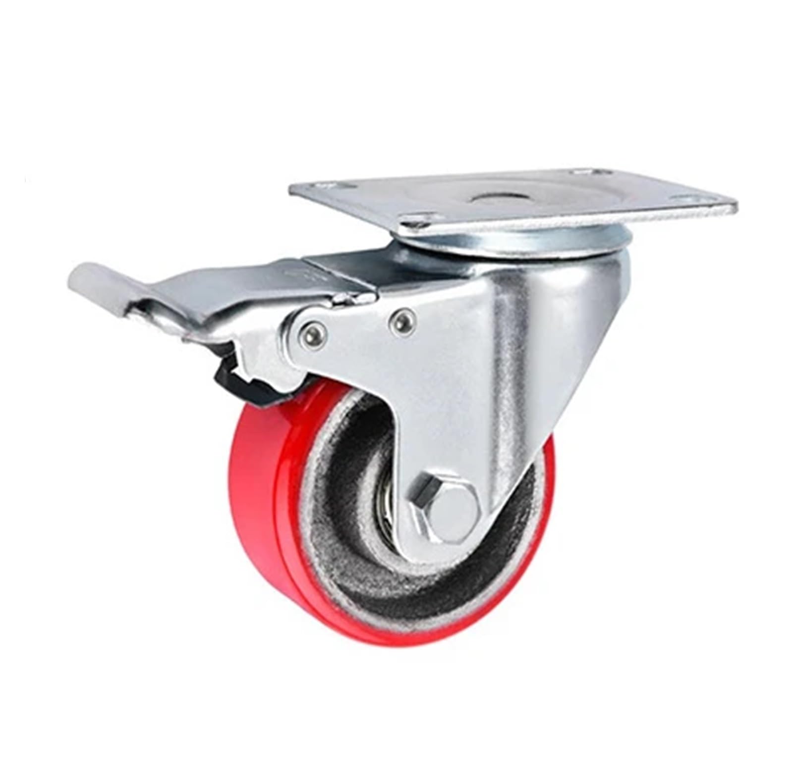 NOBIRTBSA 1 Piece 2.5 inch/3 inch/4 inch/5 inch Iron core Polyurethane Caster PU Swivel Wheel Medium Silent red(Brake,4 Inch)
