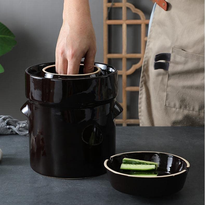 Pot à choucroute pour la lacto-fermentation en grès avec poids en pierre et couvercle - environ 3 choux- emballage sécurisé - couleur Marron 3L