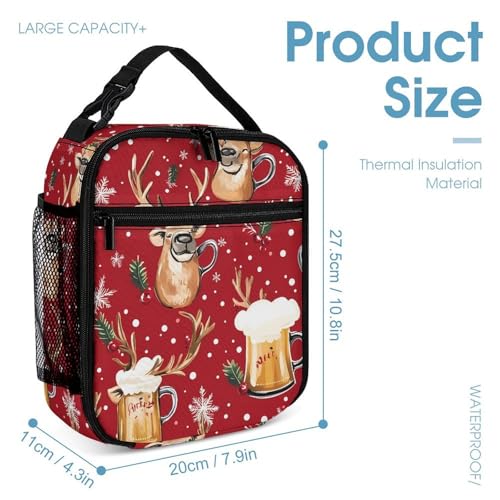 Beer Mugs Reindes Red Christmas Backpack Shoulder Bags Lunch Bag Pencil Case Box 3 Set Daypack Cute4
