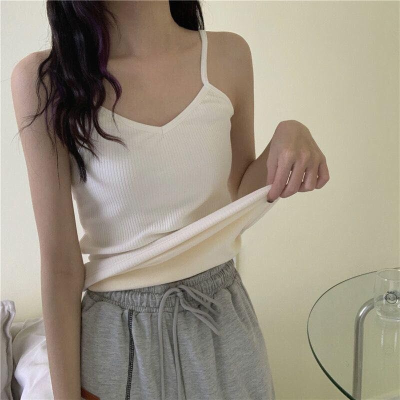 Image of Women's Thermal Fleece-Lined Ribbed Camisole Tank Top - Adjustable Spaghetti Strap Undershirt, Winter Warm Base Layer Cami, Soft Stretch Sleeveless Top