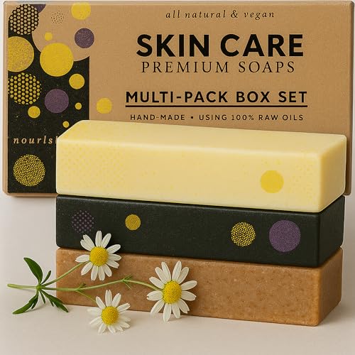 Poola & Bloom Sapone Grande Uomo Sapone Carbone Attivo Set di 3 Saponi da 175g con Minerali del Mar Morto e Tè Nero per Una Pelle Pulita e Rivitalizzata