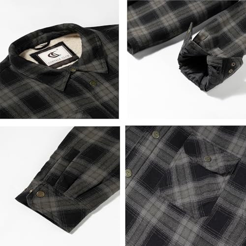 Image of COEVALS CLUB Men's Flannel Shacket Casual Button Snap Sherpa Quilted Lined Premium Jacket Shirts