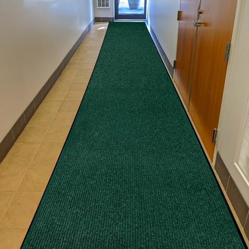 Image of Durable Rubber Door Mat - Heavy Duty, Indoor /Outdoor, Easy Clean, Waterproof, Low-Profile Mat for Entry, Patio, Garage - Stylish (Green, 16' x 3' (Mud Trapper))
