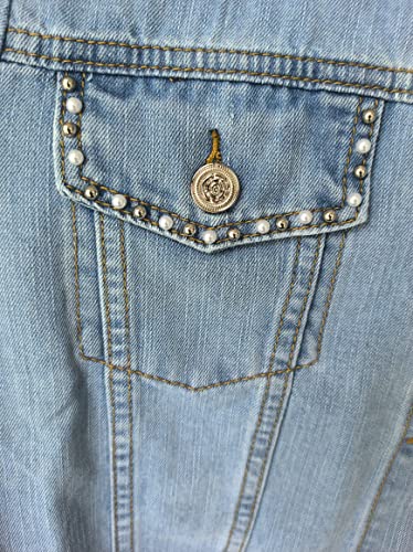 Women's Pearl Beading Short Sleeve Denim Shawl Sweet Princess Puff Sleeve Jean Jacket3