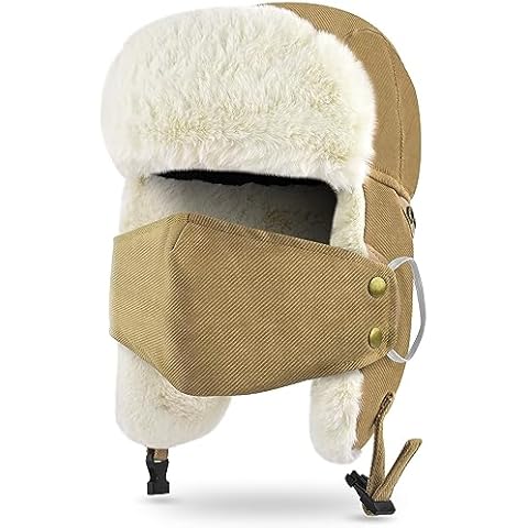 TINDTOP Winter Trapper Hat for Men Women, Faux Fur Warm Russian Ushanka Cossack Trooper Hat Hunting Skiing Aviator Cap (US, Alpha, Large, B-Khaki) Cover