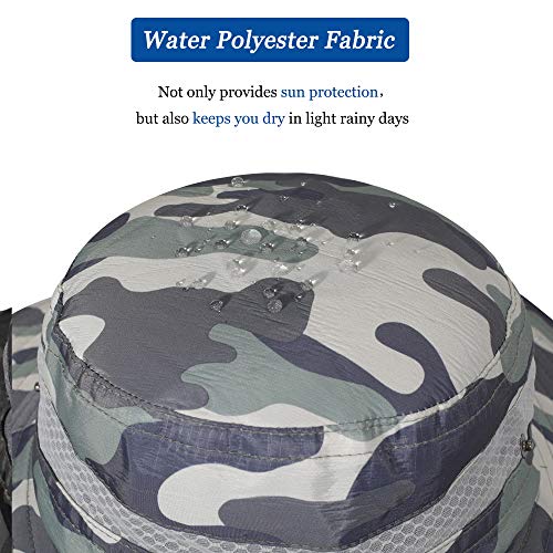 Image of ZLYC Mens Waterproof Camo Sun Hat Wide Brim Packable Outdoor Mesh Fishing Bucket Hats