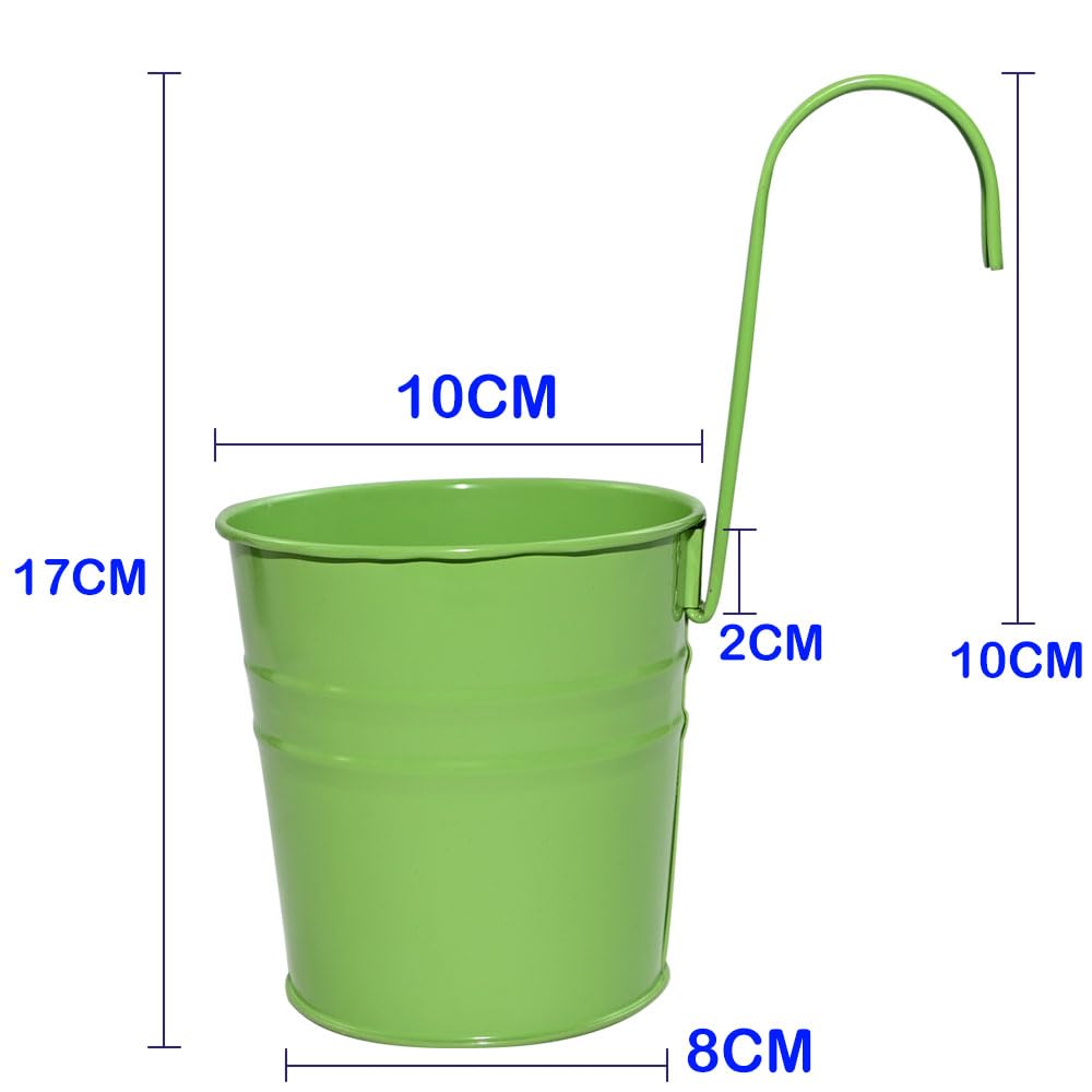 Armo® 10 x Hanging Flower Plant Pots Large Metal Flower Pot With Vase Fence Hanging Garden Planter With Drainage Hole — view 8