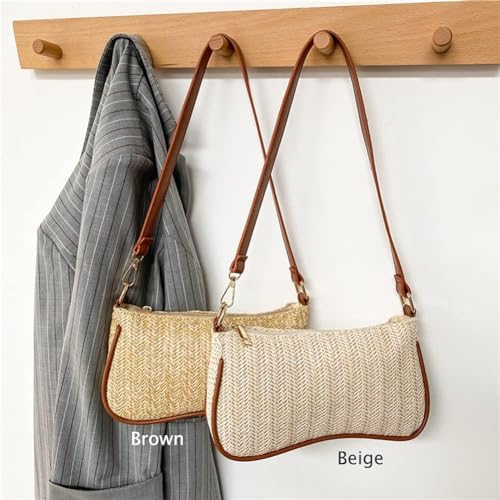 GL-Turelifes Summer Shoulder Bag Small Straw Bags Beach Bag Casual Clutch Shoulder HandBag with Zipper Closure for Women3