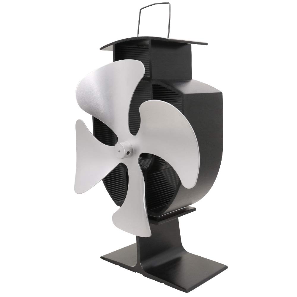 Lincsfire 4 Blades Eco Friendly Stove Fan Heat Powered for Wood Burner/Fireplace Silver