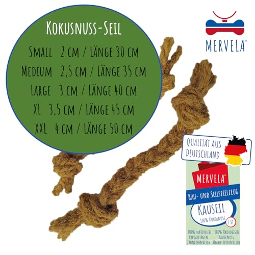 MERVELA® Kauseil aus 100% Kokosnuss-Wolle für Hunde – Natürliches, biologisches Kauspielzeug, Zahnpflege & Langlebig – Für alle Hundegrößen geeignet (XL (3,5X45cm))