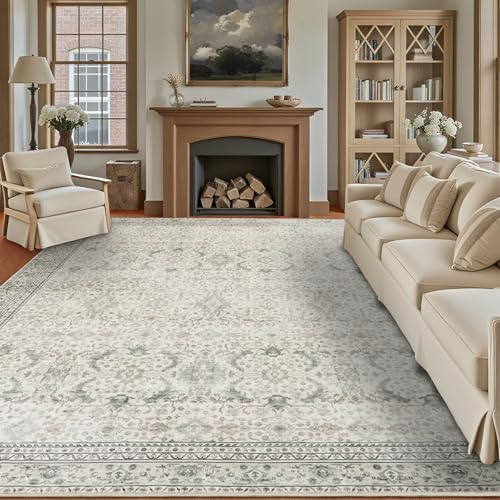 Carpelux Washable Area Rugs 8x10 Floral Beige, Large Indoor Rug for Living Room Bedroom, Vintage Farmhouse Carpet for Dining Room, Cream White - Image 8