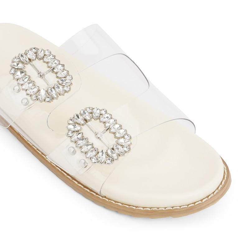 Image of QIY Clear Slides for Women Flat Sandals Clear Summer Beach Cute PVC Comfortable Girls Ladies Sandals Dressy Rhnestone Sparkly Sandals Women Size, 7.5