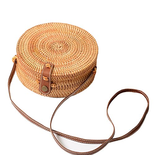Knowled Bolso de Mano para Mujer Bolsa Crossbody Mujeres Bolsa de Hombro Ronda Verano Playa Bolso Vintage Rattan Bolsa de Playa Redonda, portátil de Vacaciones Ideal para Mujer Chica